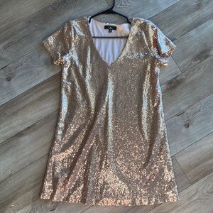 Lulus Light Up The Night sequin gold mini dress in champagne